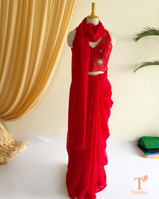Classic plain georgette saree with a beautiful flowing fall.