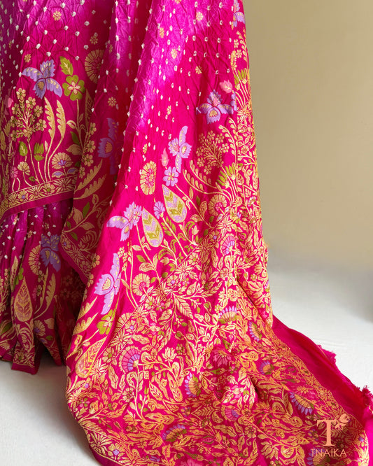 Premium Bandhej Dupion Silk Saree with Meenakari Weaving