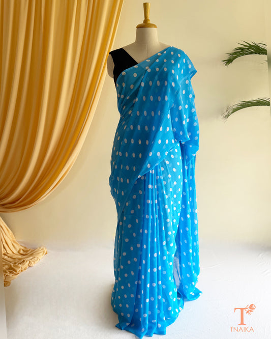 Printed georgette saree suitable for office and festive wear.