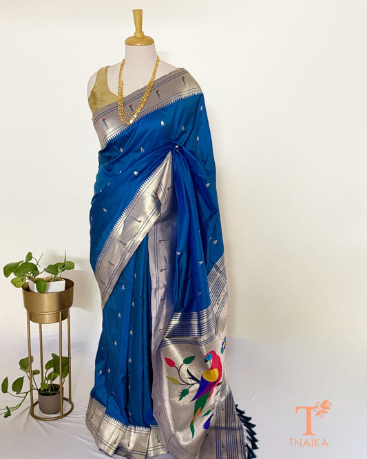 Paithani-inspired saree with colourful traditional pallu motifs