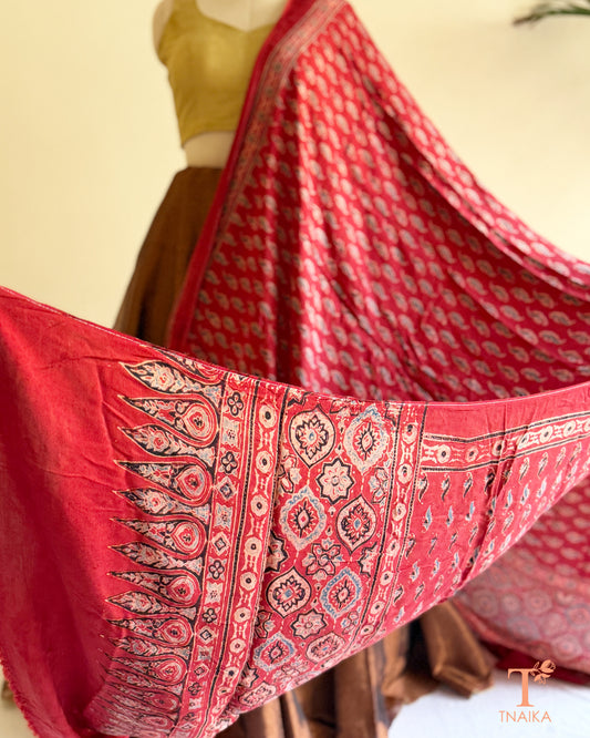 Authentic handblocked Modal Ajrakh dupatta with intricate ethnic motifs