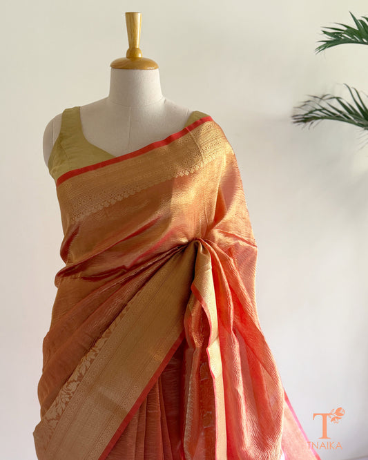 Crushed tissue silk saree with traditional Banarasi styling