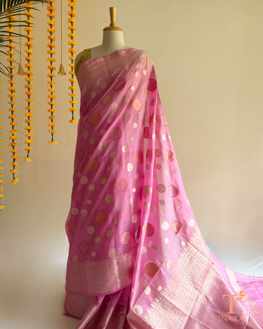 Banarasi Meenakari boota organza silk saree with intricate traditional motifs
