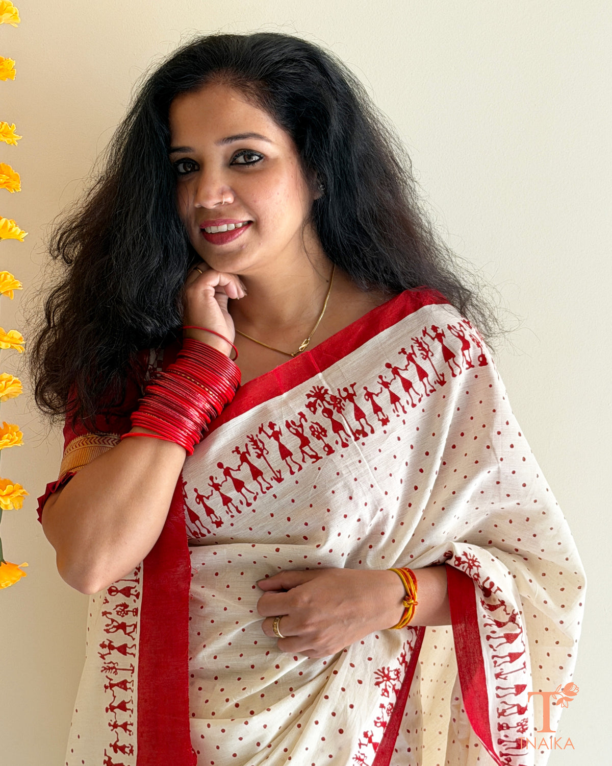 Exclusive Tnaika™ Mul cotton saree with traditional printed detailing
