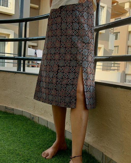 Ajrakh printed skirt with geometric motifs