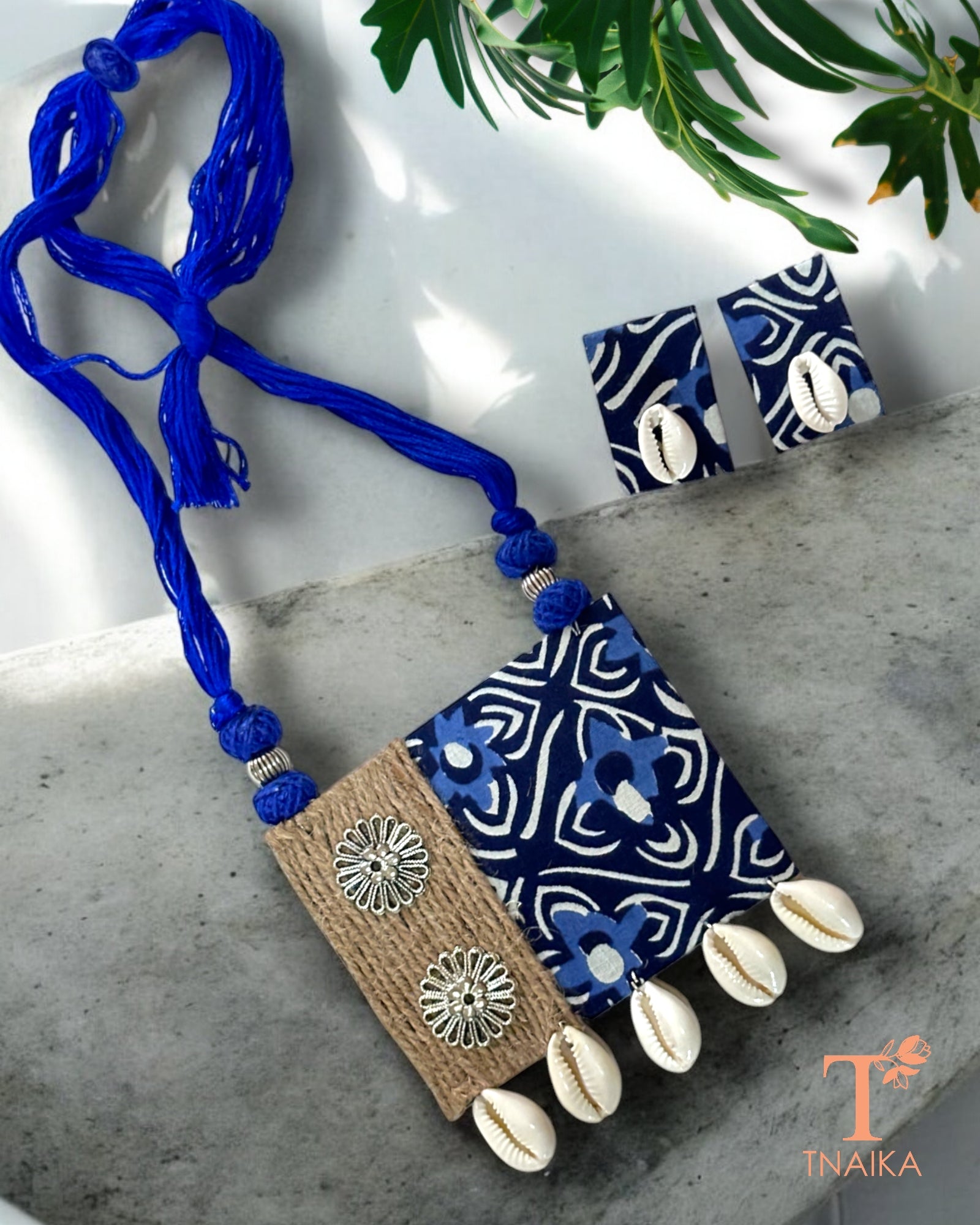 Indigo Aks Fabric Necklace Set - Main Image