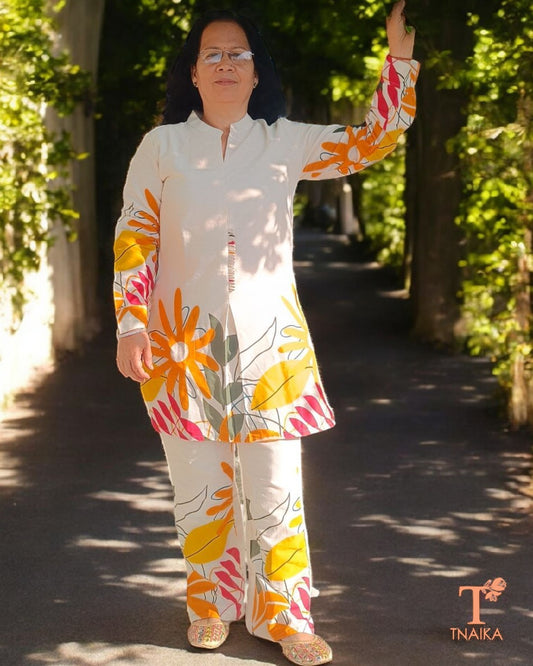 cotton co-ord set, summer co-ord set, breathable cotton outfit, printed co-ord, lightweight co-ord, casual summer wear, vacation outfit, trendy co-ord set, two-piece cotton set, comfy summer fashion