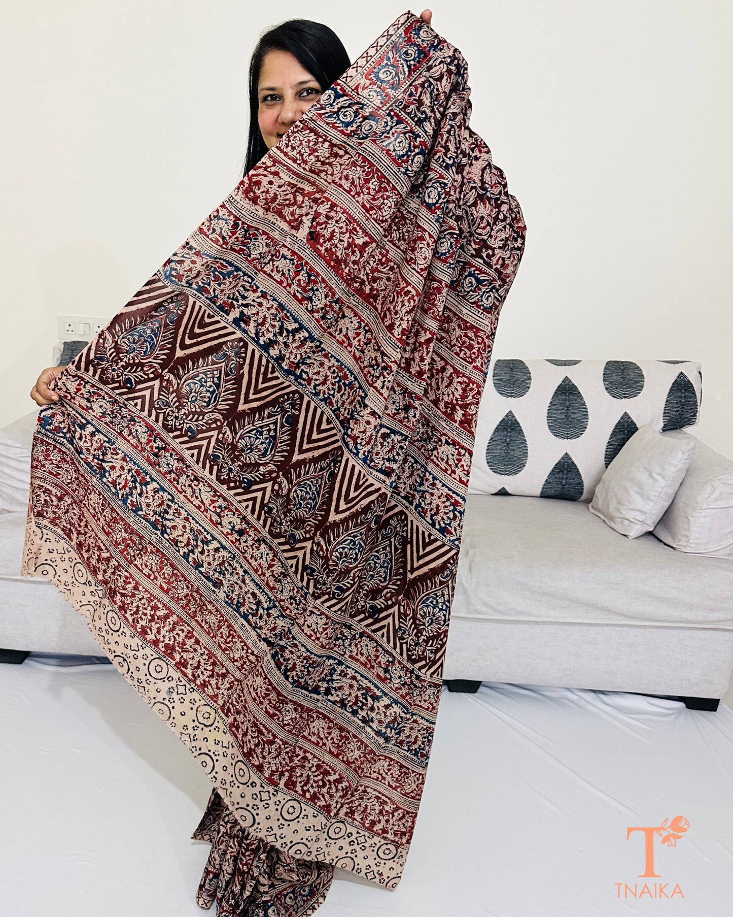 Close-up of Kalamkari handblock print on Chennur silk saree