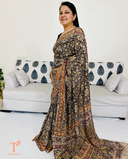 Chennur silk Kalamkari saree in earthy tones with running blouse