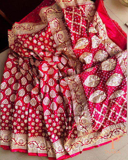 Upada Zari Bandhej Dupion Silk Saree with Banarasi-inspired weave.