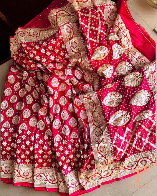 Upada Zari Bandhej Dupion Silk Saree with Banarasi-inspired weave.