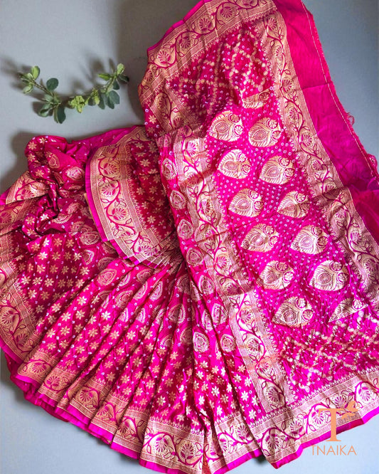 Upada Zari Bandhej Dupion Silk Saree with Banarasi-inspired weave.