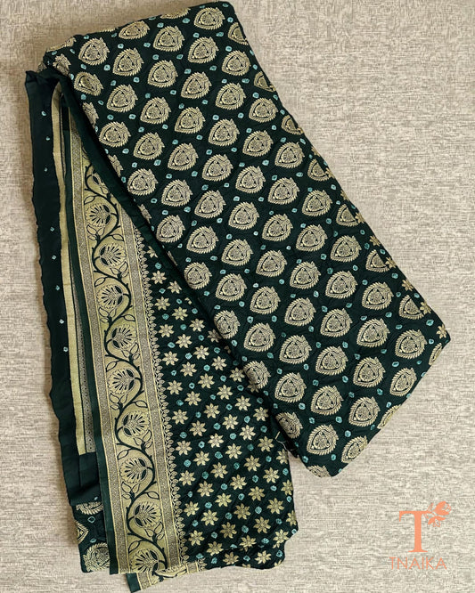 Festive Upada silk saree with Bandhej print and woven zari border.