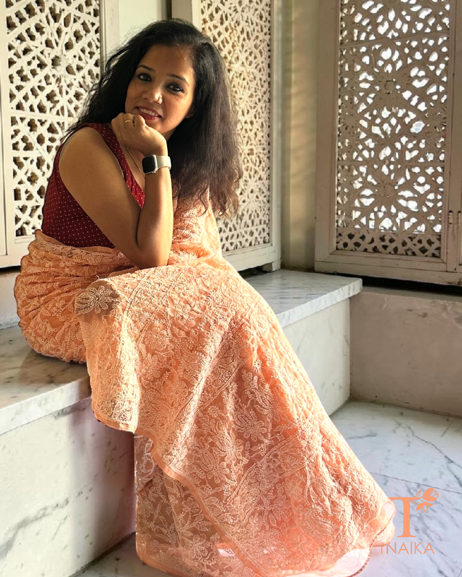Full jaal chikankari saree in airy georgette fabric with delicate handwork