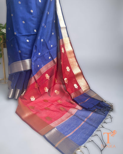 Traditional cotton Maheshwari saree with tassel pallu