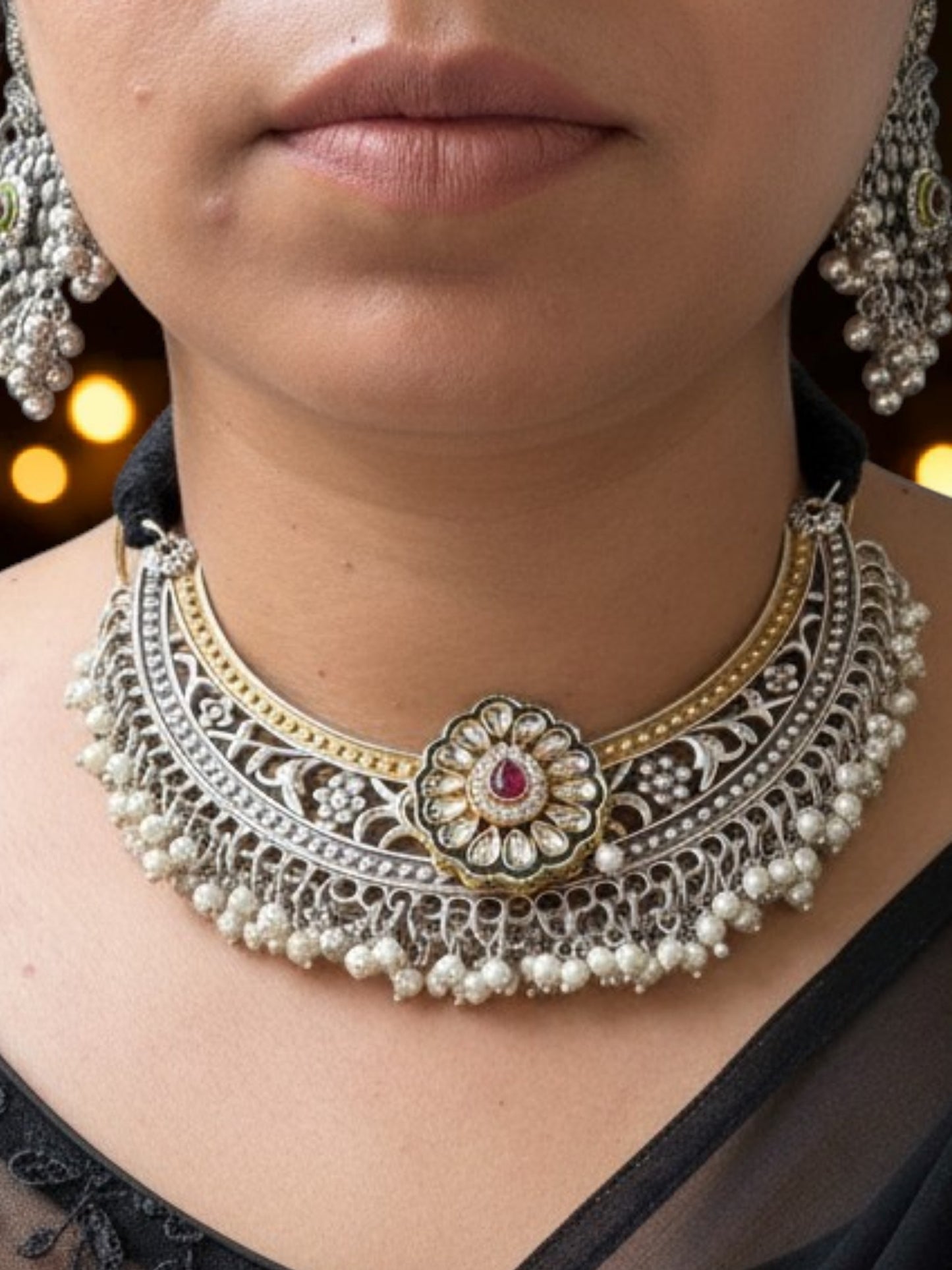Rajwadi Pearl Hasli Choker Set