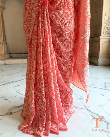 Premium Lucknowi Chikankari saree with dense embroidery