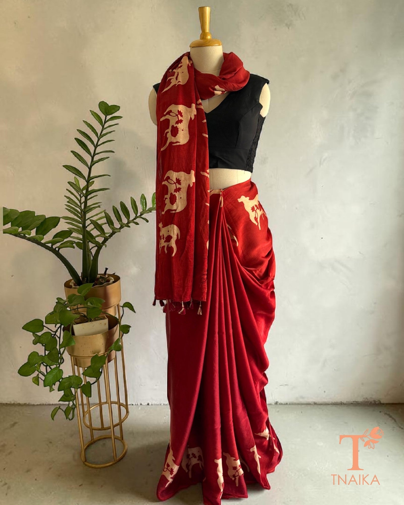 Traditional Ajrakh saree with exclusive cow print