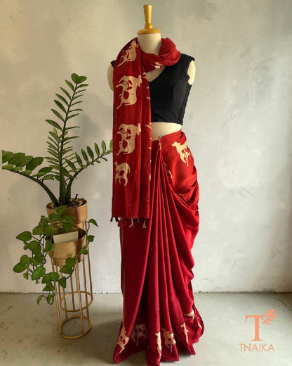 Traditional Ajrakh saree with exclusive cow print