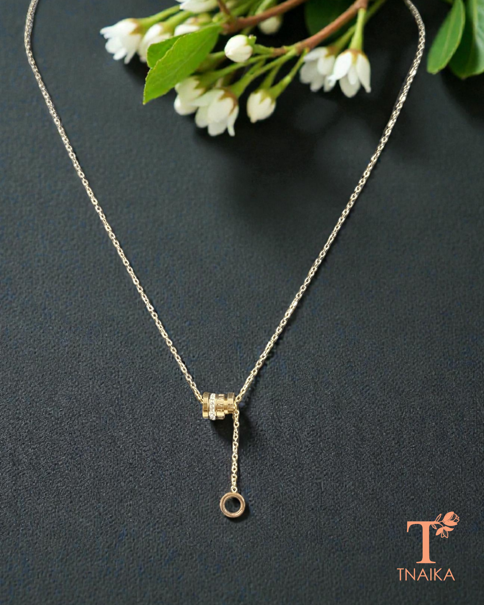 Anti tarnish waterproof adjustable slider chain necklace in gold finish