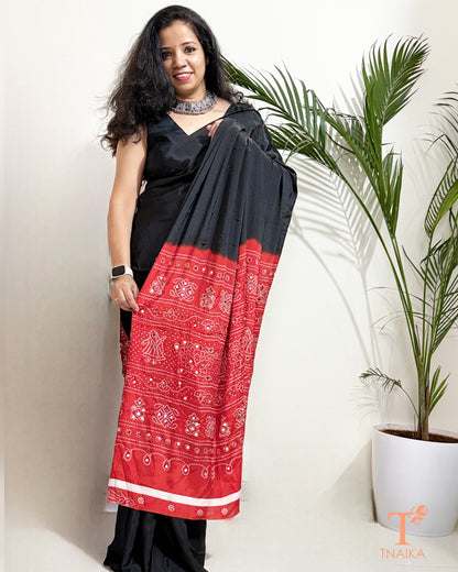 Sitara Satin Silk Saree - Black