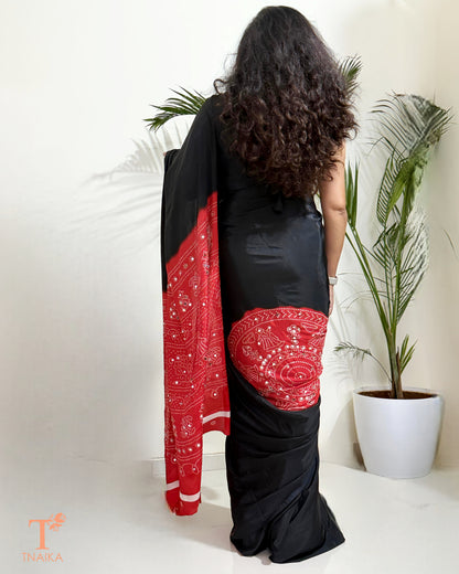 Sitara Satin Silk Saree - Black