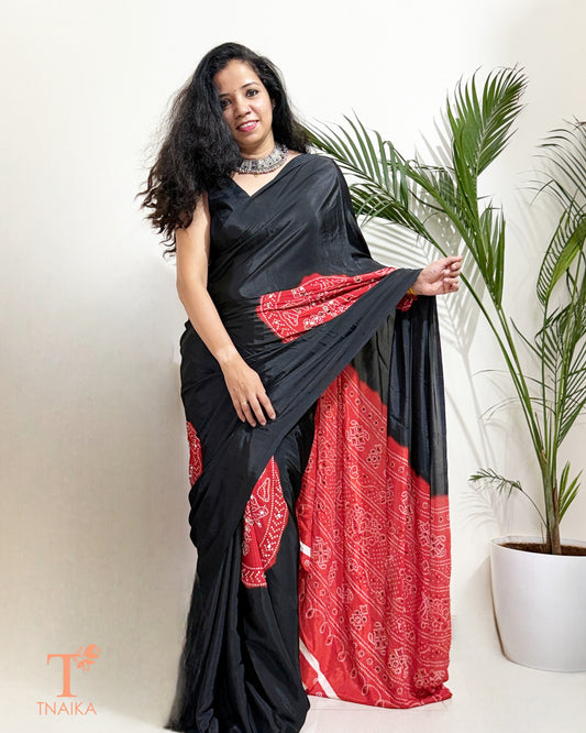 Sitara Satin Silk Saree - Black