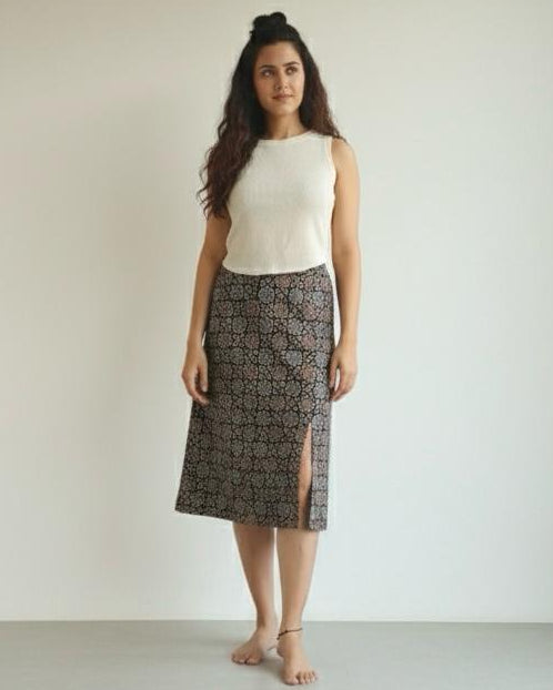 Ethnic Ajrakh skirt with front slit design