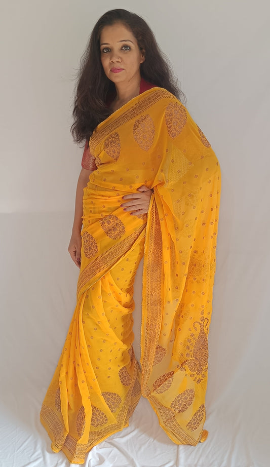 Georgette Golden Glitz Saree