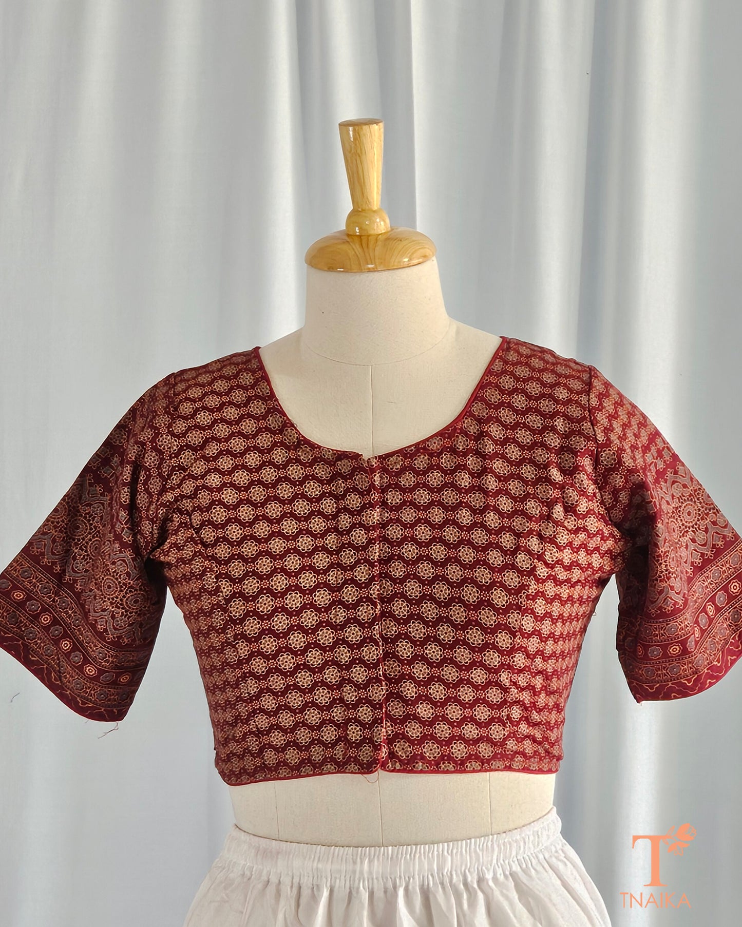 Cotton Ajrakh Blouse-Red