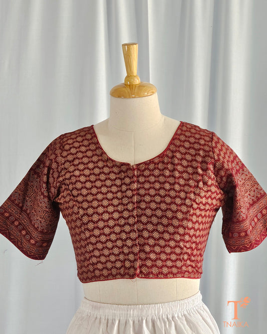 Cotton Ajrakh Blouse-Red