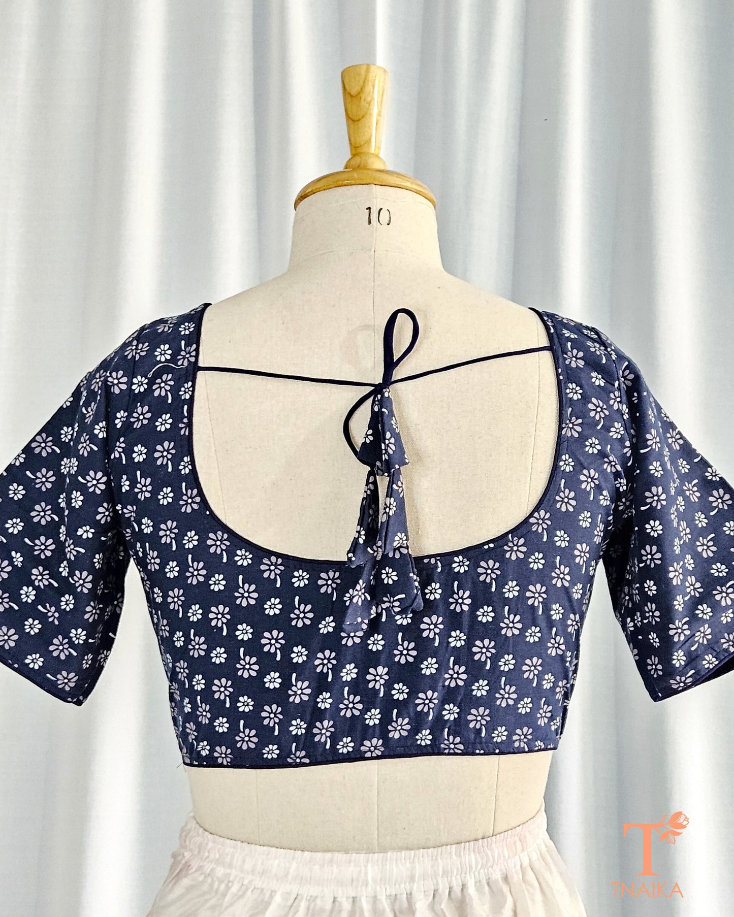 Cotton Ajrakh Blouse - Indigo Floral