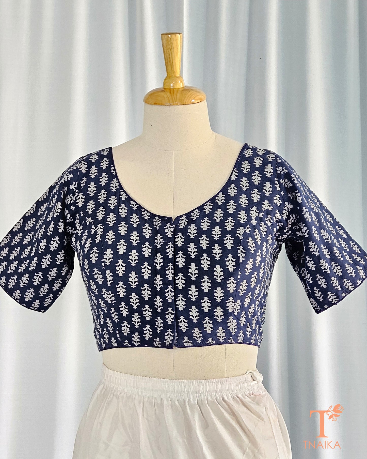 Cotton Ajrakh Blouse - Indigo Petal