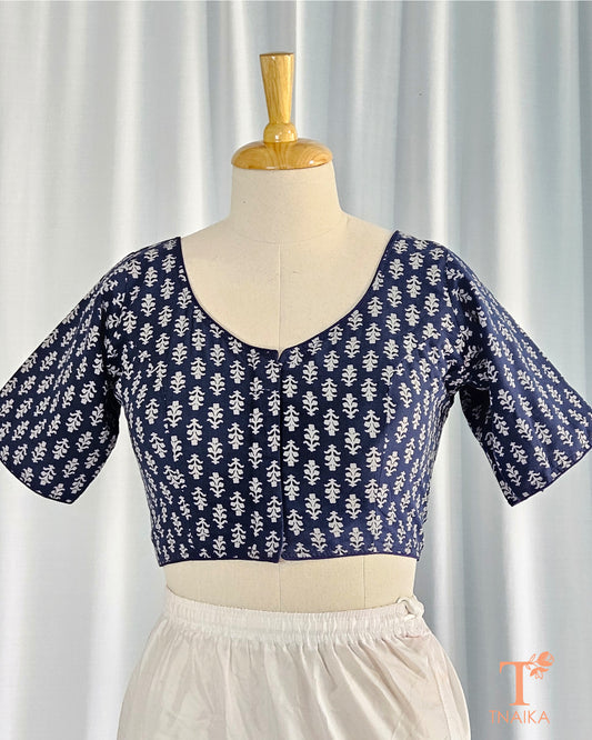 Cotton Ajrakh Blouse - Indigo Petal