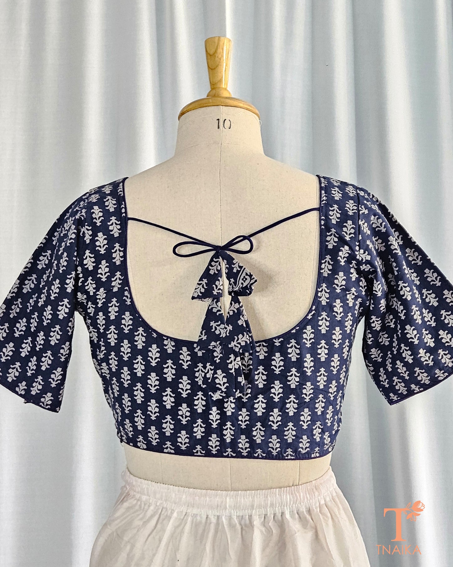 Cotton Ajrakh Blouse - Indigo Petal