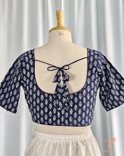 Cotton Ajrakh Blouse - Indigo Petal