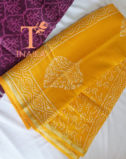 Hand-blocked Chanderi saree featuring traditional Dabu motifs