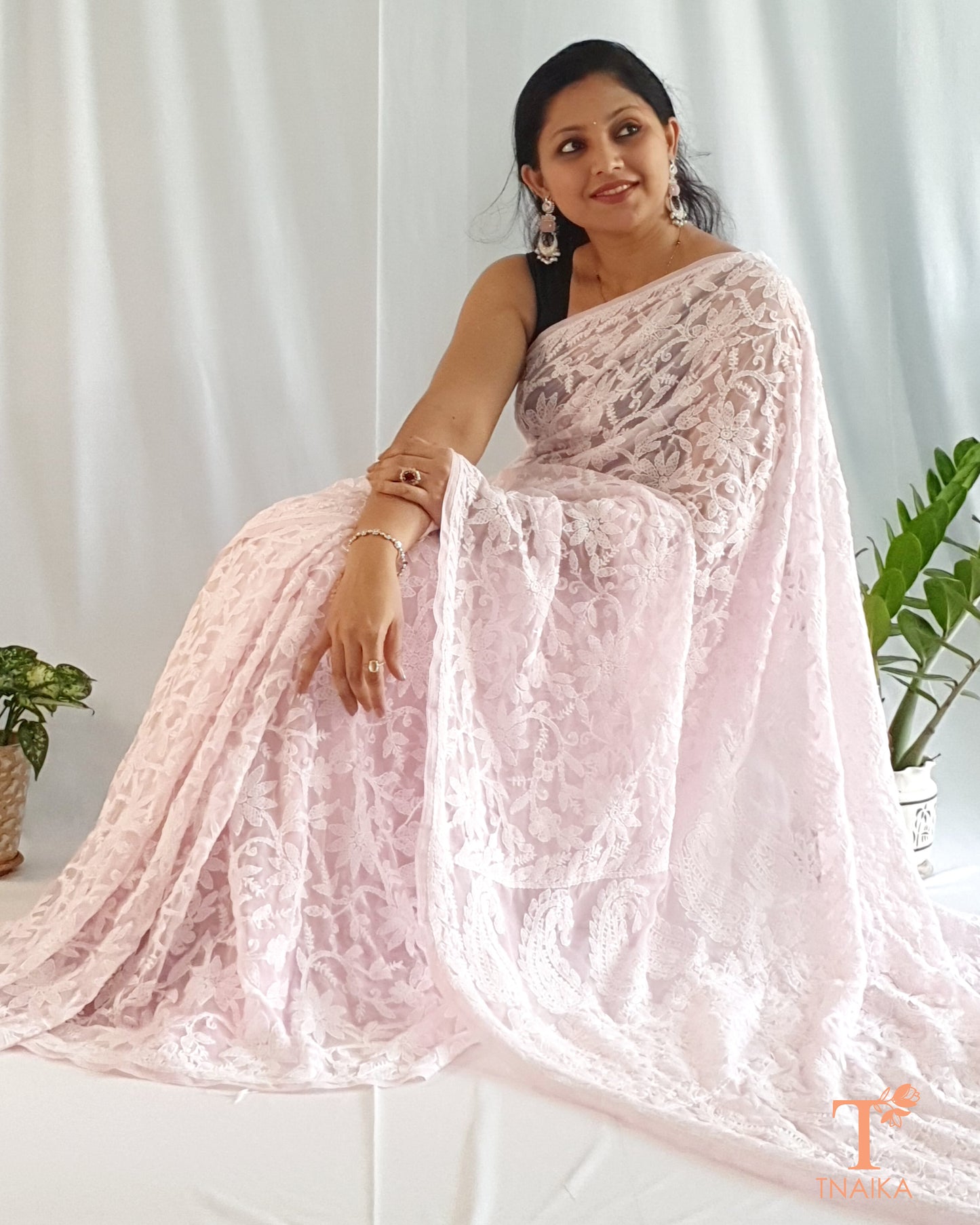 Chikankari Pink Jaal Saree