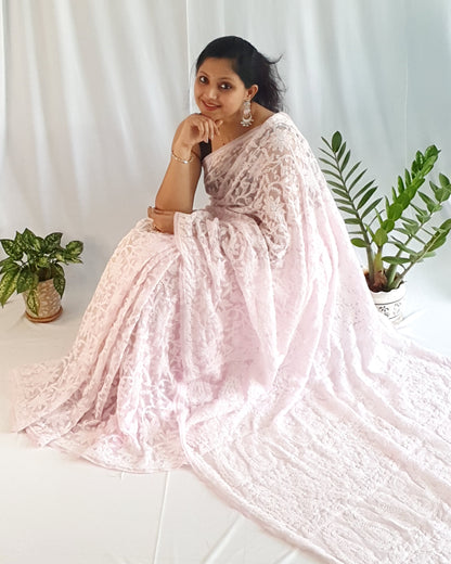 Chikankari Pink Jaal Saree