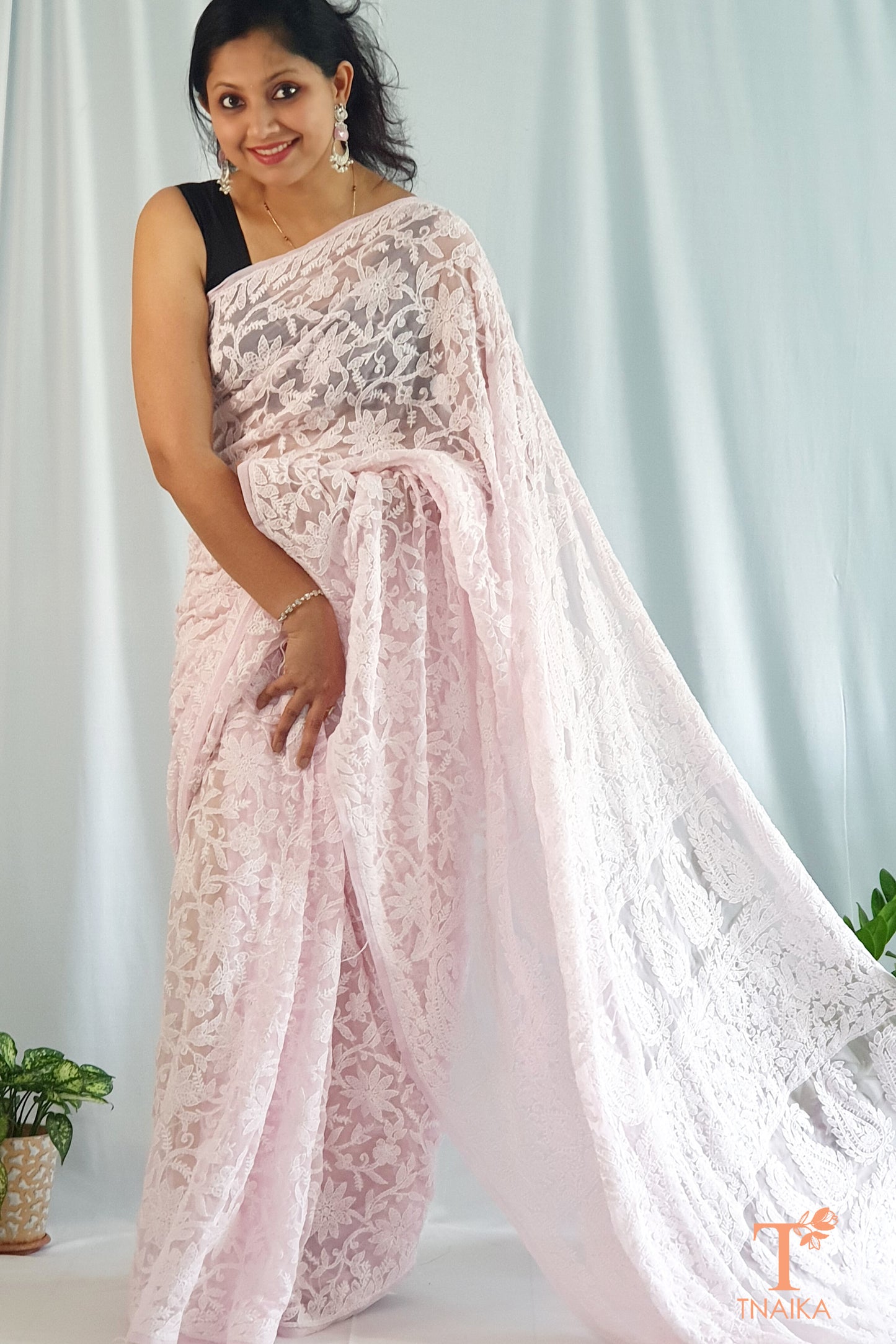 Chikankari Pink Jaal Saree