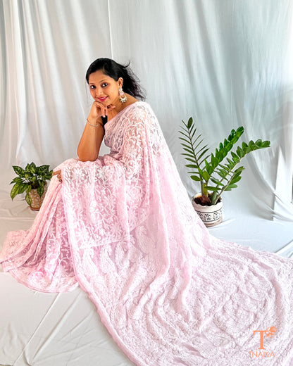 Chikankari Pink Jaal Saree