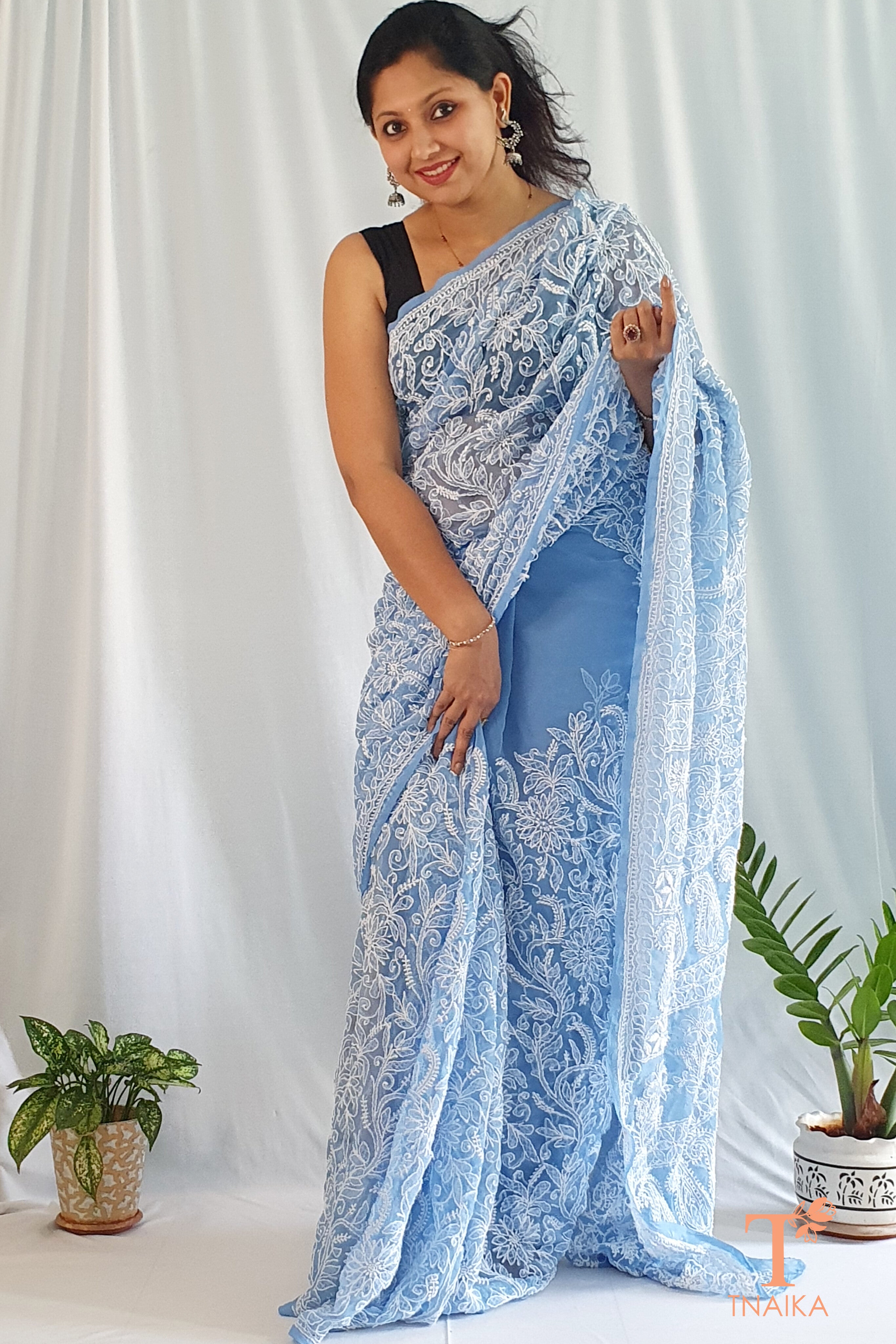Handcrafted Chikankari Georgette Saree Timeless Luxury Tnaika