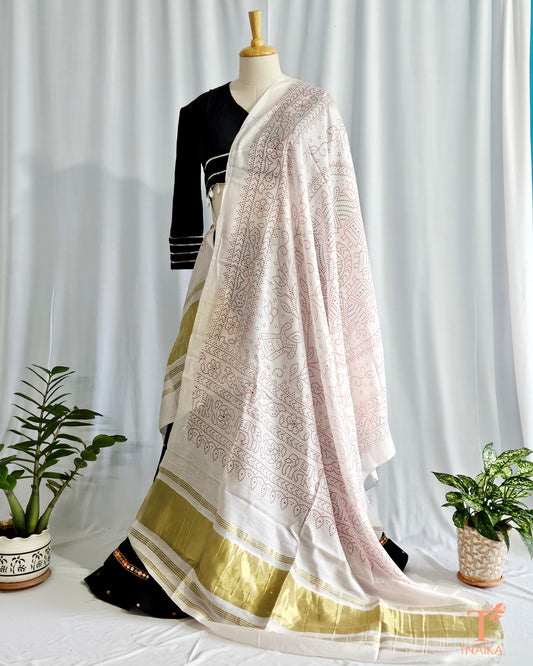 Bandhani Gajji Silk Dupatta - White