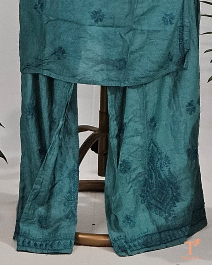 Chanderi Chikankari Peacock Palazzo Set