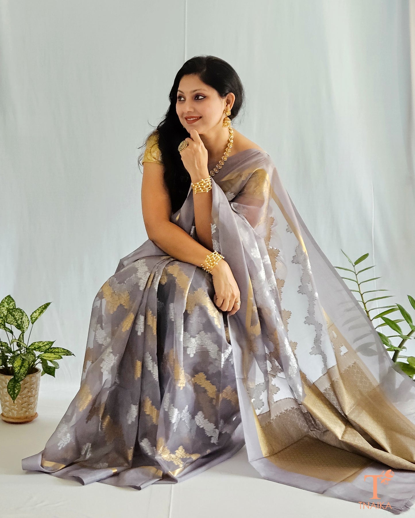 grey color saree grey organza