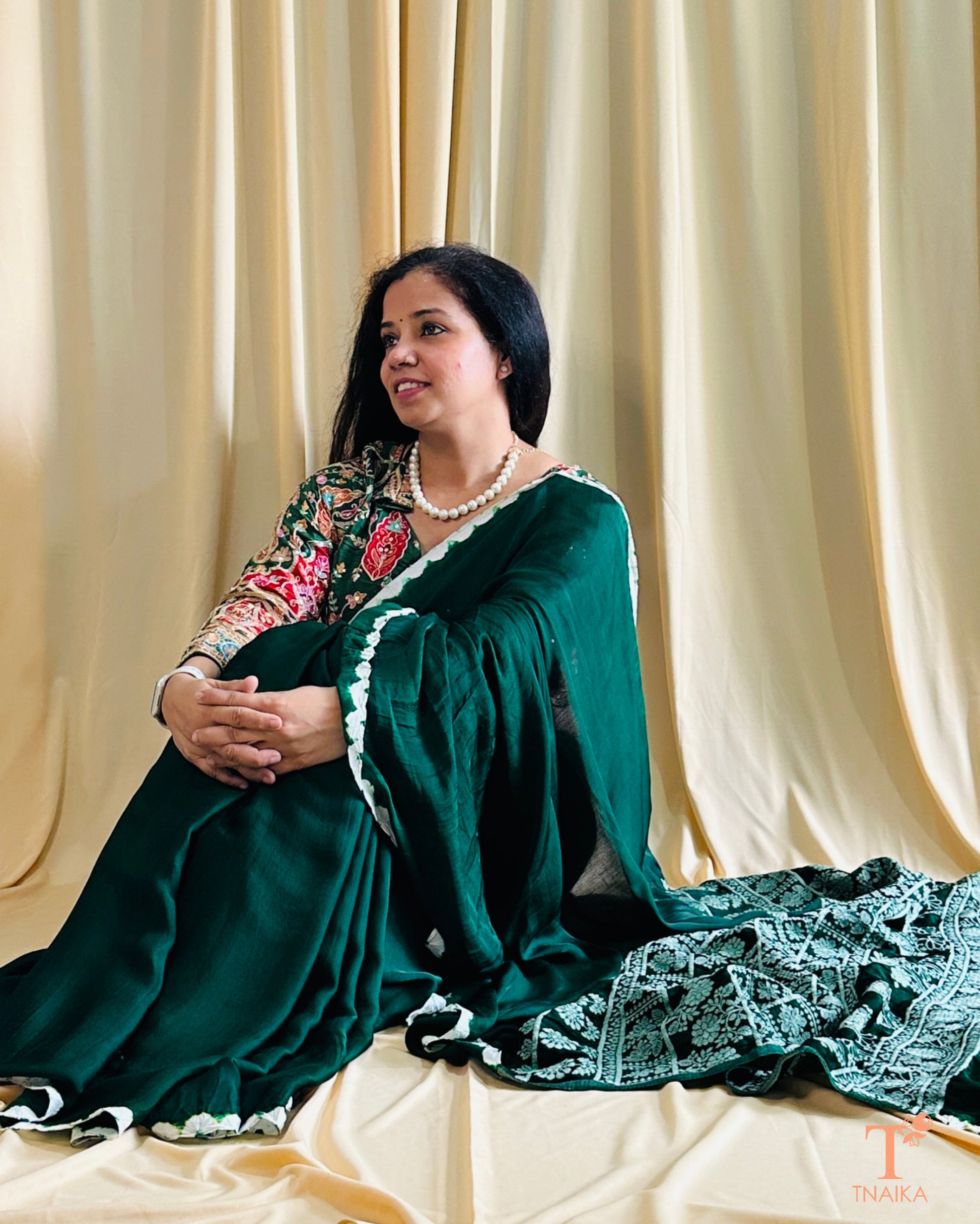 Modal Silk Noor TieDye Saree - Green