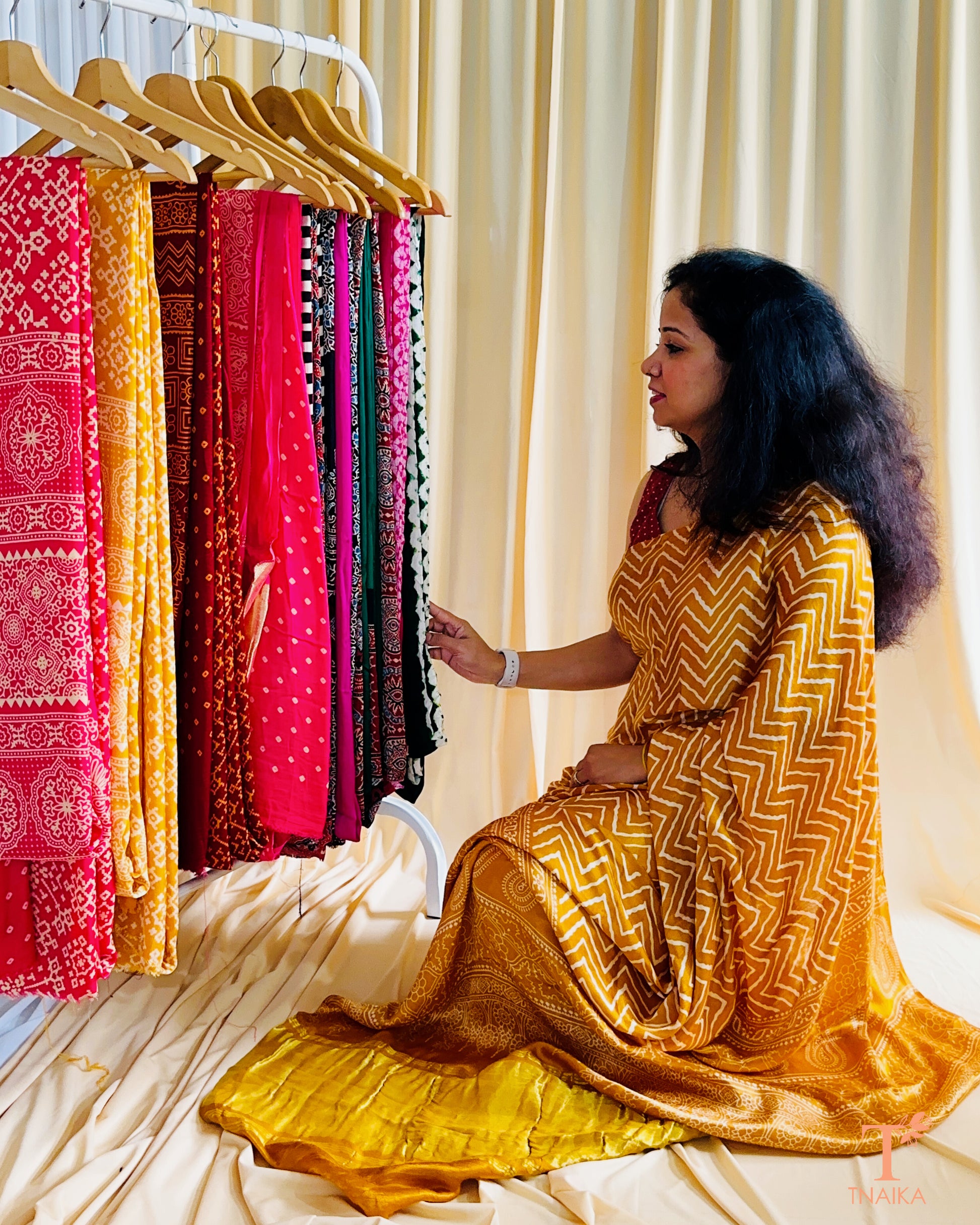 Modal Silk Ajrakh Leher Saree - Yellow