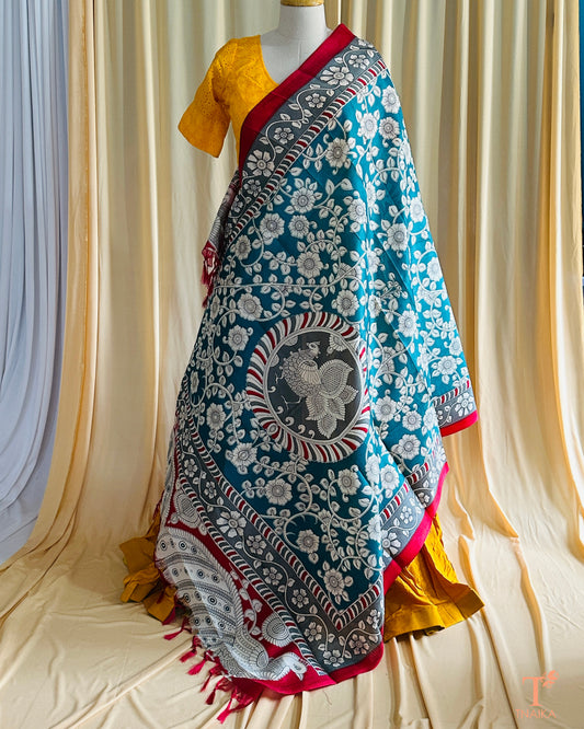 Silk blend printed dupatta with gentle sheen and lightweight drape, perfect for layering over ethnic outfits