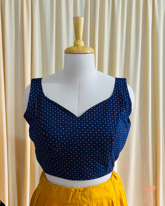 Dotra Ajrakh Polka Blouse - Blue