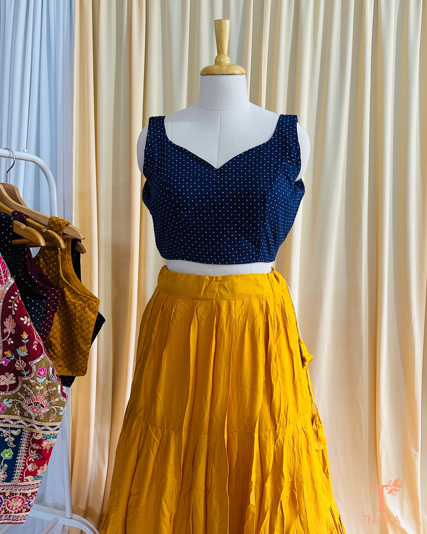 Dotra Ajrakh Polka Blouse - Blue
